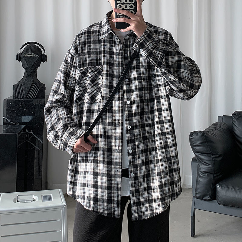 

2021 New Spring Cotton Plaid Men's Fashion Retro Casual Shirt Men Streetwear Korean Loose Wild Long-sleeved Shirts Mens M-2xl Hl5r, Yellow