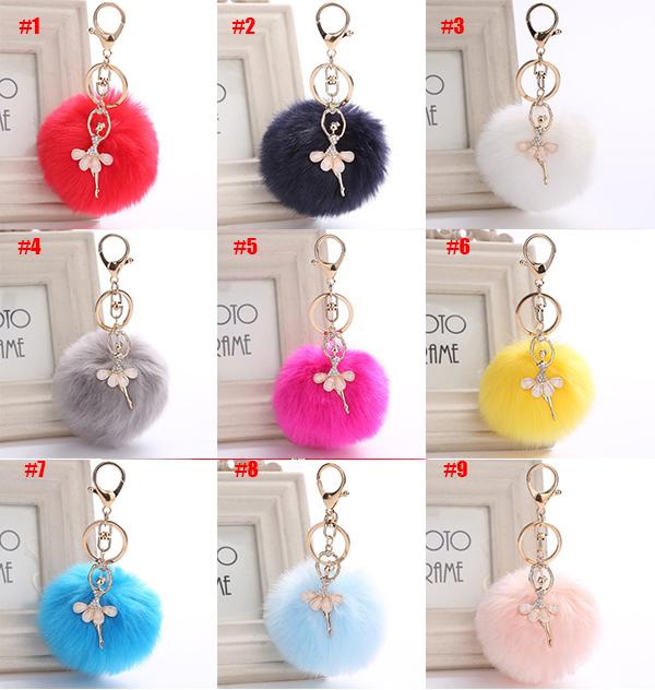 

Girl Women Fur Ball Rhinestone Ballerina Keychain Ballet Dancing Girls Handbag Accessories Car Key Chain For Bag, #1
