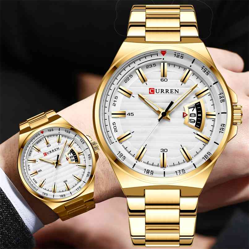 

Top Luxury Brand Mens Watches CURREN Men Full Steel Date Waterproof Sport Army Military Quartz Wrist Watch Clock Reloj hombre 210707, Silver-black