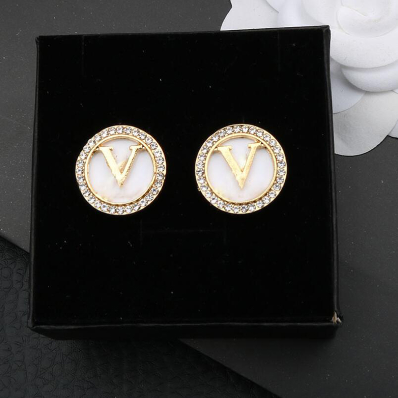 

18K Gold Plated Designer Earrings Stud Designers Brand Letters Fashion Women Temperament Enamel Crystal Earring Wedding Party Jewerlry ER0512-ER0514