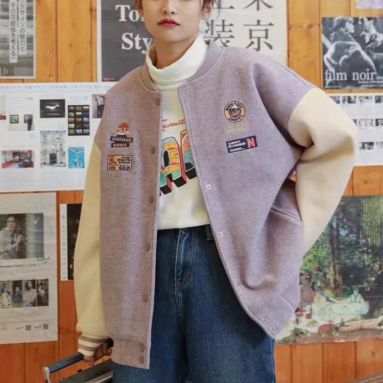 

2021 Vintage Cartoon Preppy Style Jacket Thick Winter Coat for Teens Girls Student Korean Fashion Loose Casual Women Japan Kawaii Afhv, Purple