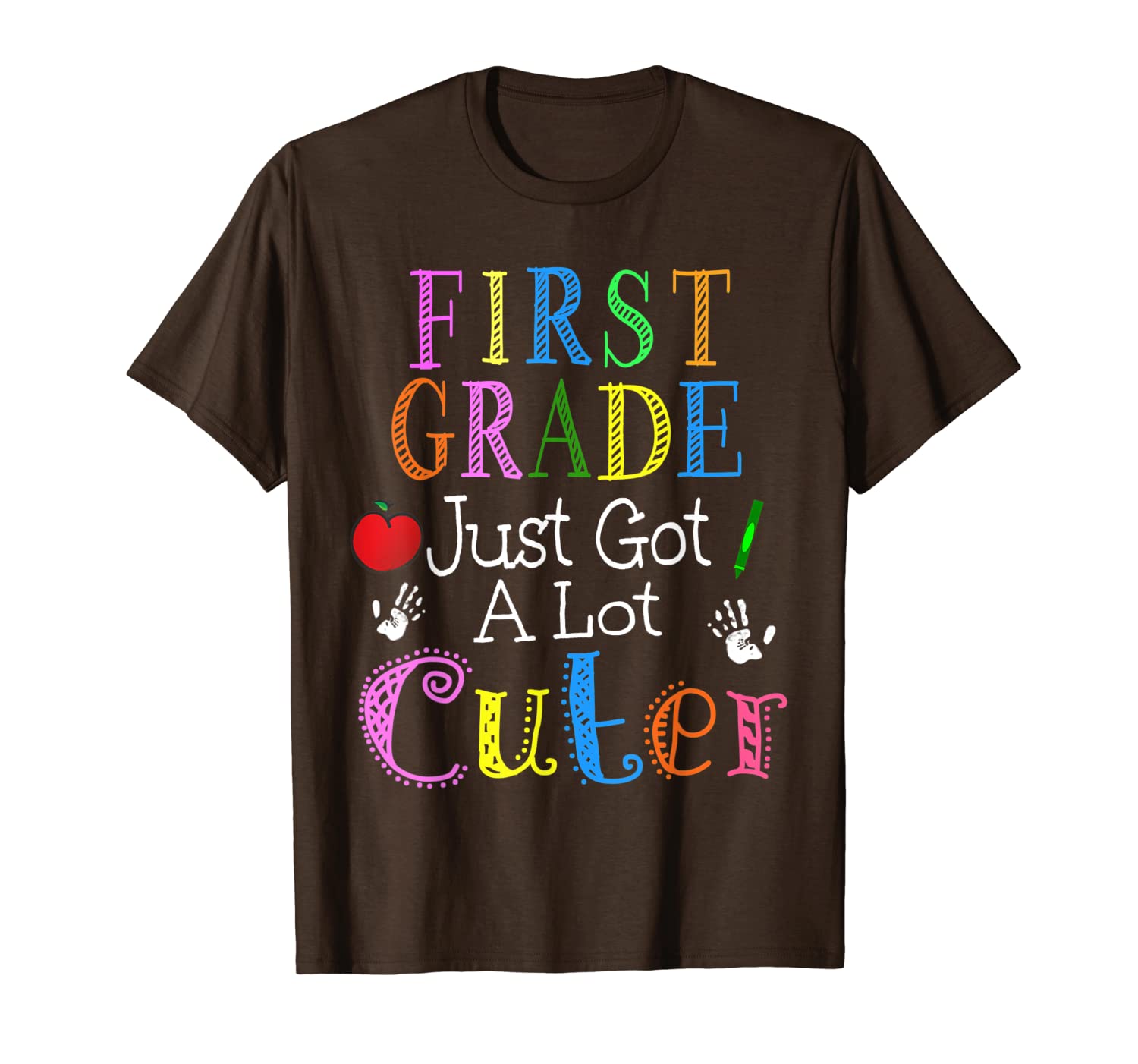 

first grade just got a lot cuter 1st day of school girls t-shirt, White;black