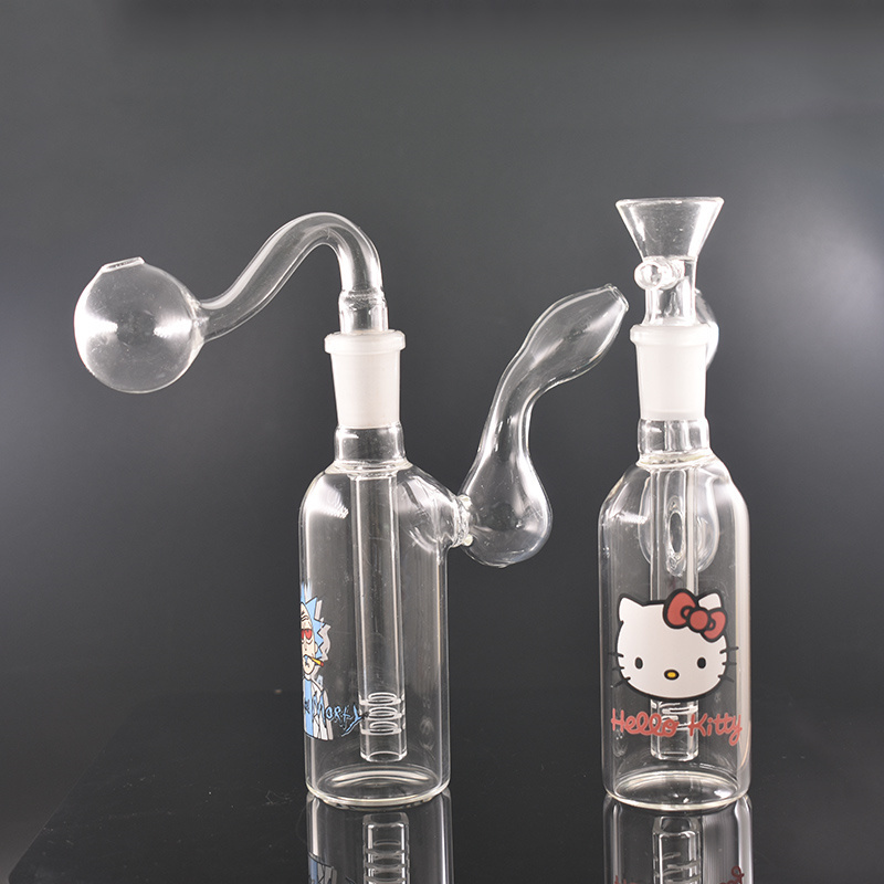 

Two functions Mini glass bbeaker bongs Bubbler Ash Catcher Hookahs recycler dab Oil Rig with smoking bowl and glass oil burner pipes