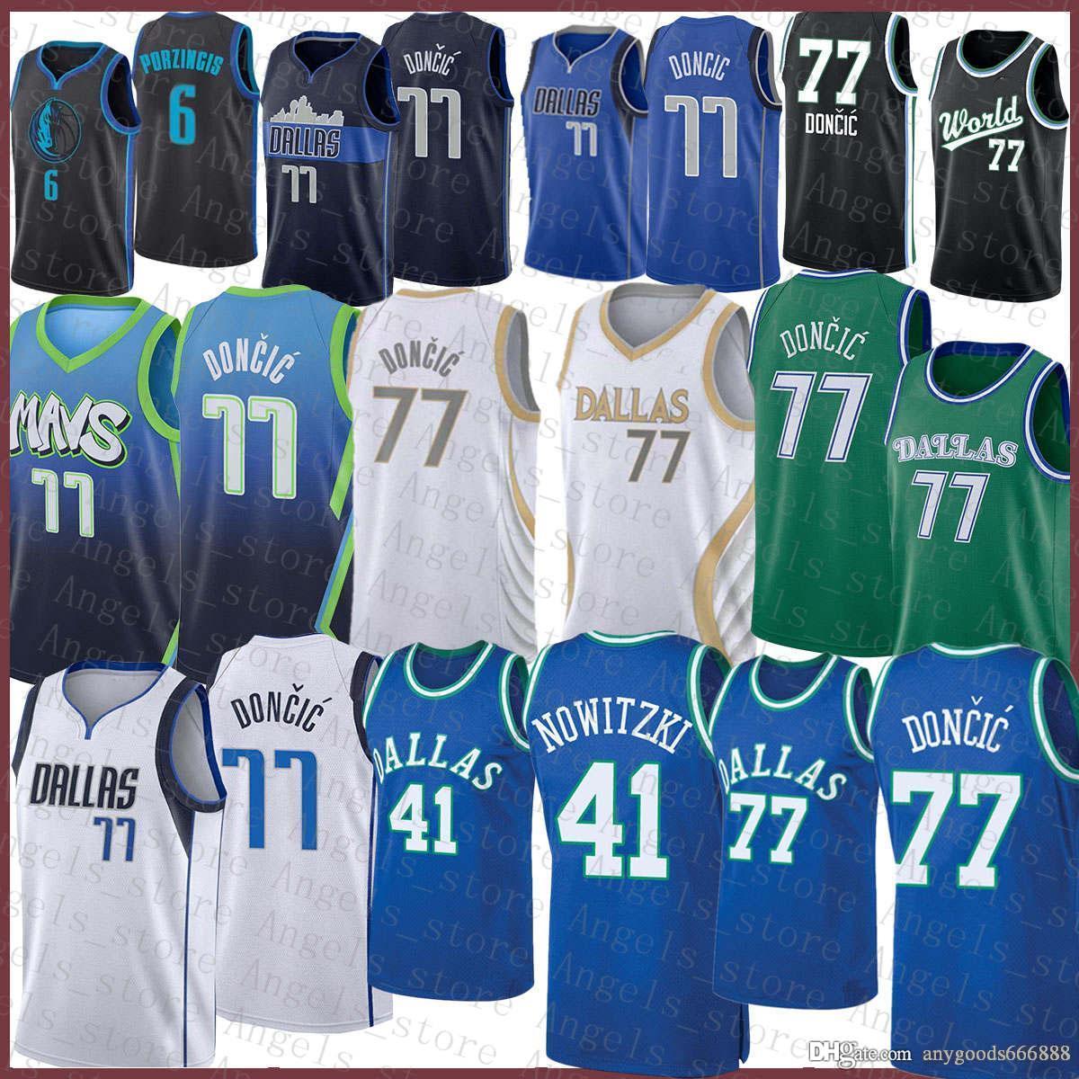

Luka Kristaps 6 Porzingis 77 Doncic Mens Dirk 41 Nowitzki Youth Dallas Mavericks 2020 2021 New Basketball Jersey Multi 15 Blue, Black;red