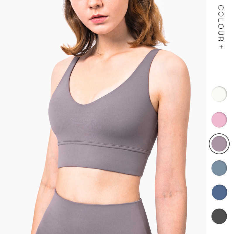 

L-16 Sports Bra Deep V Back Yoga Outfits Women Gather for Running Shockproof Fitness Vest Women Underwears Solid Color Tank Tops, Carbon blue charcoal