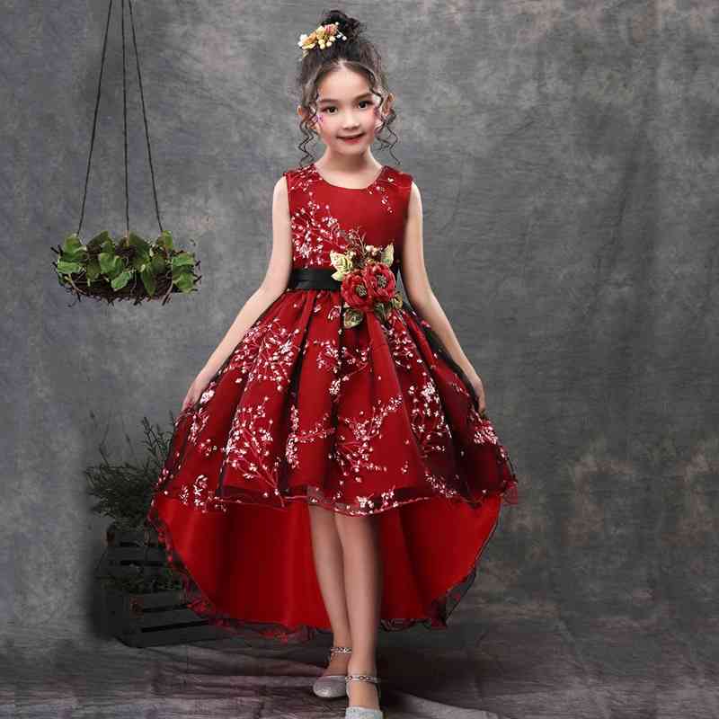 

CUHK Princess Screen Printed Dress hand three dimensional show skirt red large size flower dress