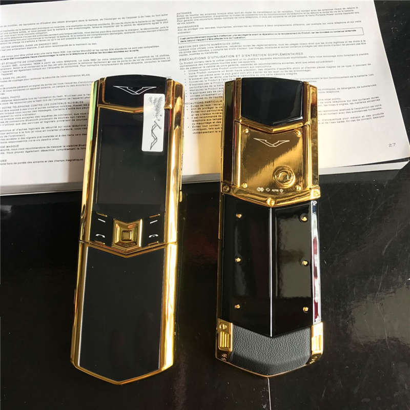 

Classical Luxury Gold Signature dual sim card Mobile Phone Unlocked stainless steel body MP3 bluetooth 8800 metal Ceramics back Cellphone, Black
