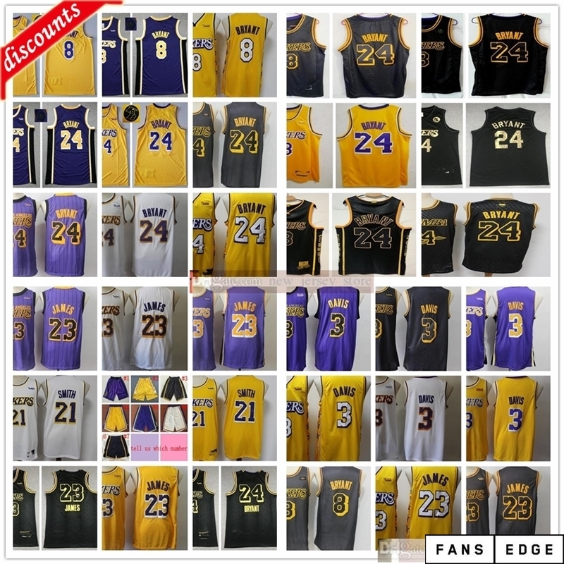 

2021 New Black Baskeball 23 LeBron 3 Anthony James Davis Jerseys Best Quality Cheap JR 21 Smith White Yellow Jerseys Bryant Short, Black;red