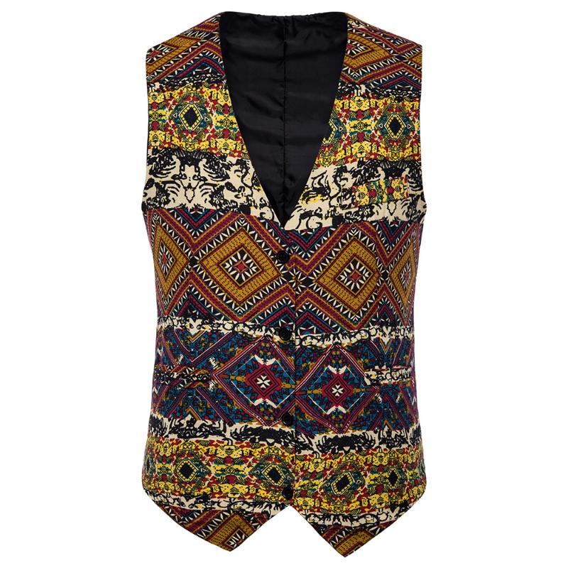 

Men's Vests Stripe Elephant Printed Linen Suit Vest Men Fashion National Style Sleeveless Waistcoat Luxury Single Breasted, Mj01