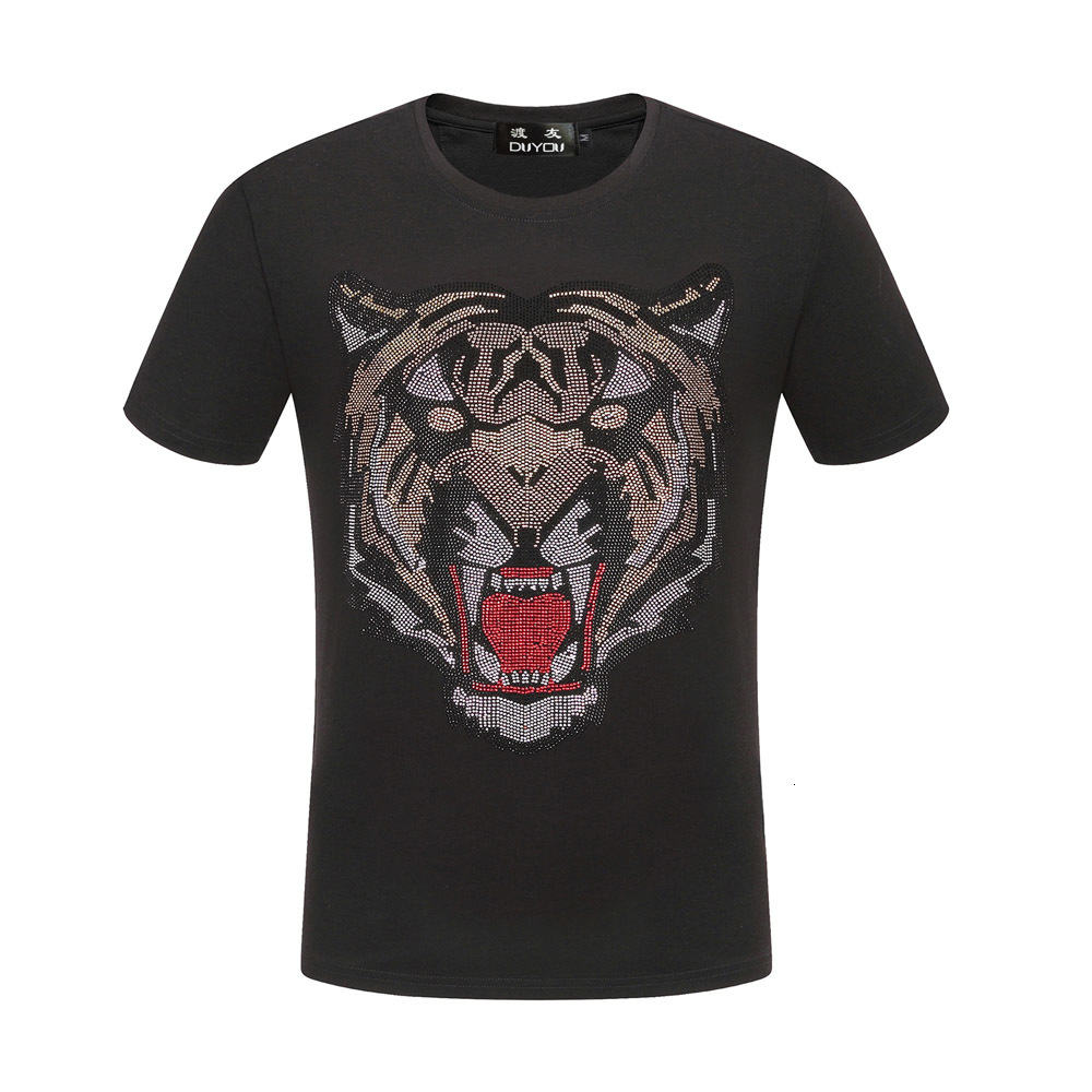 

2021 New Mens Designer t Shirts Men Short Sleeve Fashion Rhinestone Tiger Head Man T-shirt Male High Quality 100% Cotton Tees 7ohk, Black