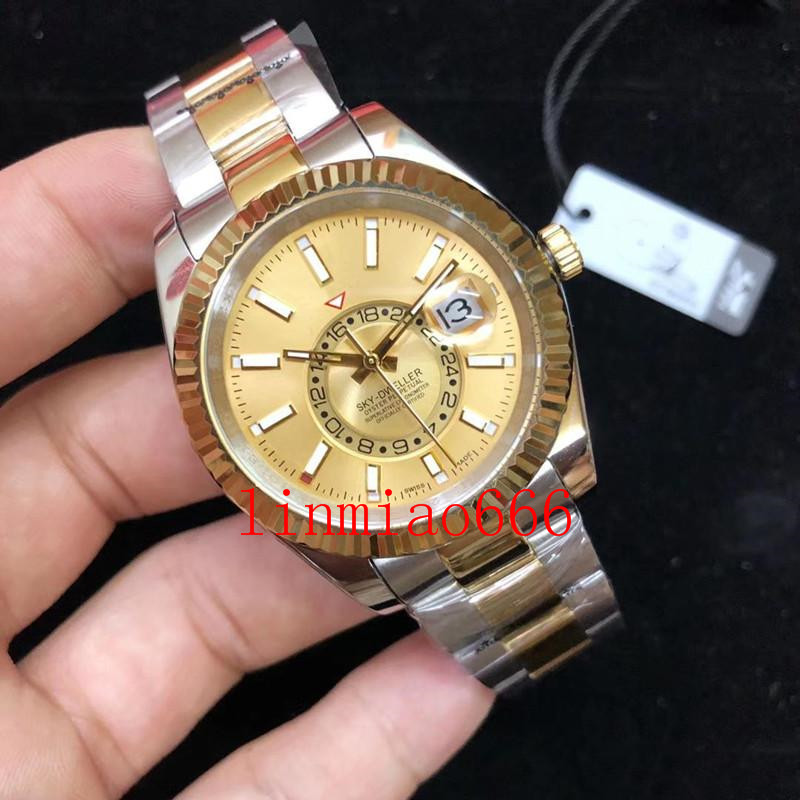 

6 styles rose gold self-winding movement men's 42mm watch stainless steel case strap folding clasp, Slivery;brown