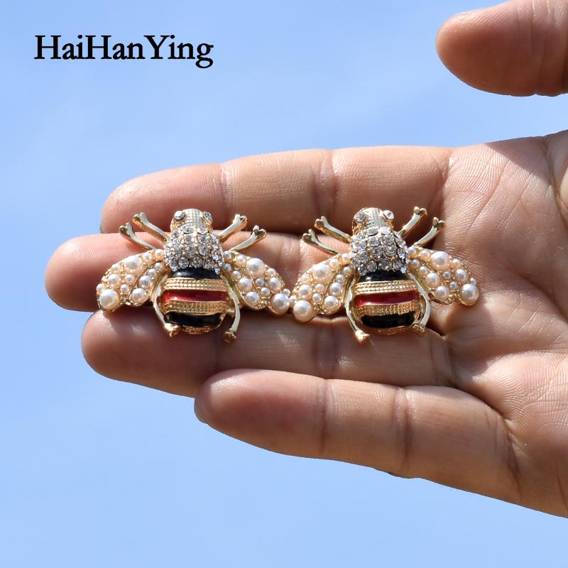 

stud bee insect pearl fashion women's earrings gold enamel korean, Golden;silver