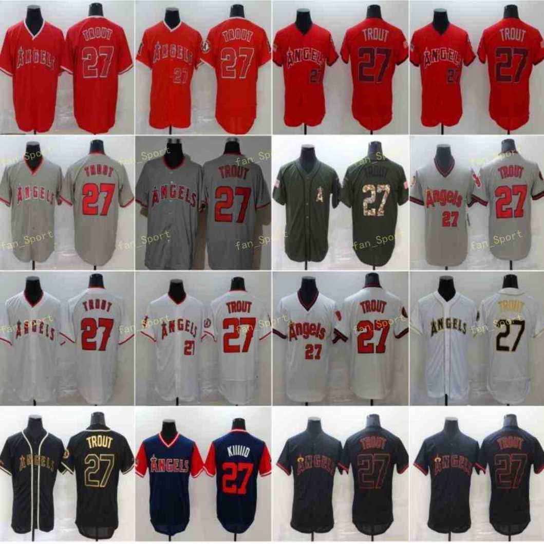 

Men Baseball Jerseys 27 Mike Trout Stitched Flexbase Cool Base Team White Red Black Grey Gold