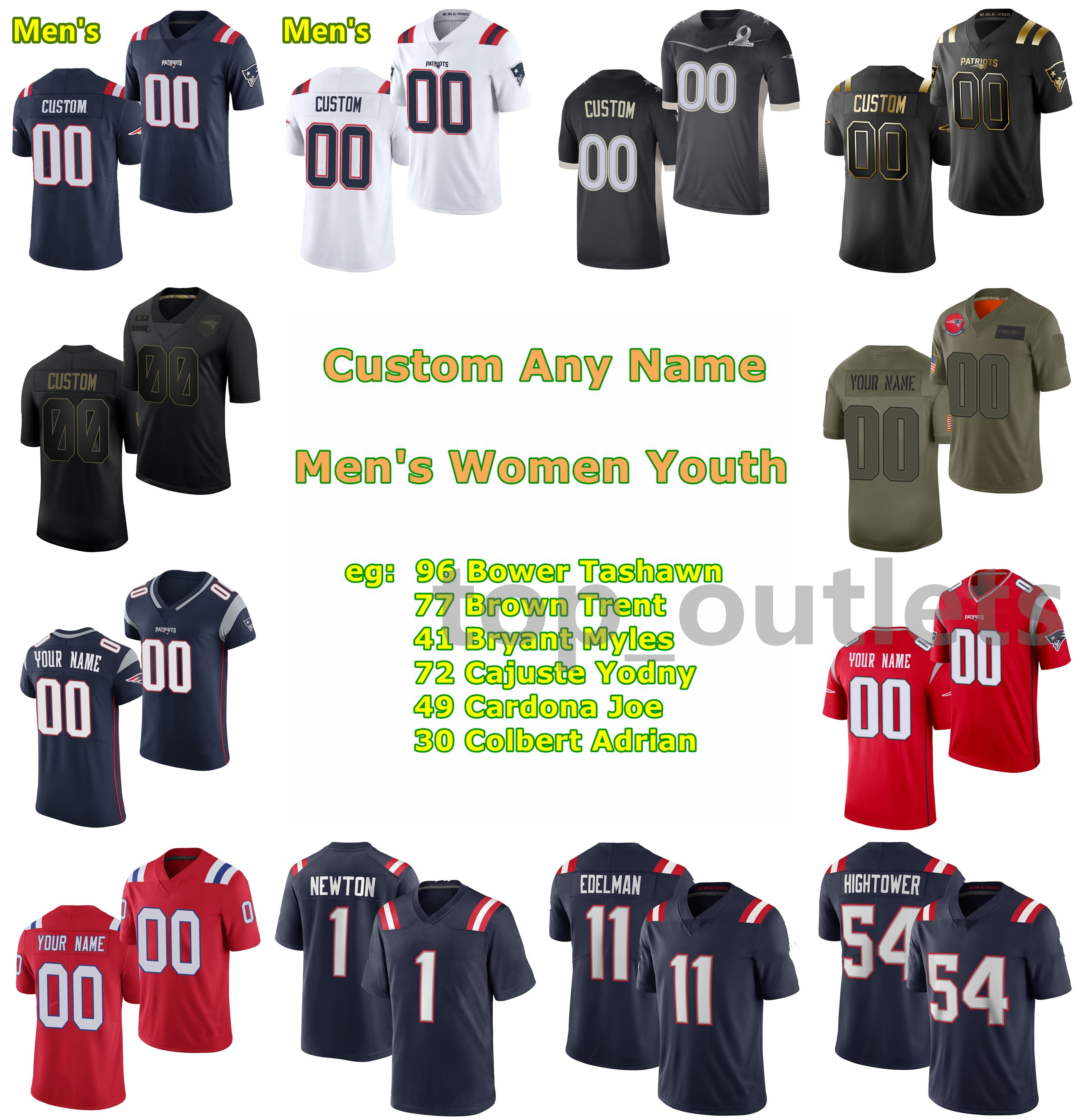 

2021 Patriots American Football Jerseys Tashawn Bower Jersey Trent Brown Myles Bryant Yodny Cajuste Joe Cardona Adrian Colbert Byron Cowart, Black;red