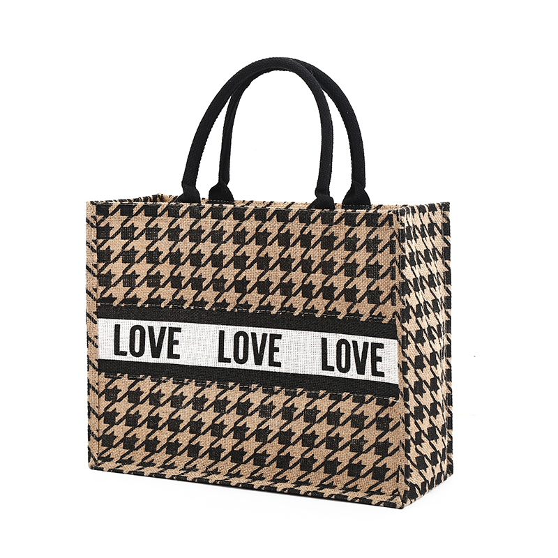 

Women Summer Jute Handbags for Beach Vintage Swallow Gird Printing Shoulder Bags Daily Use Female Leopard Shopping Tote