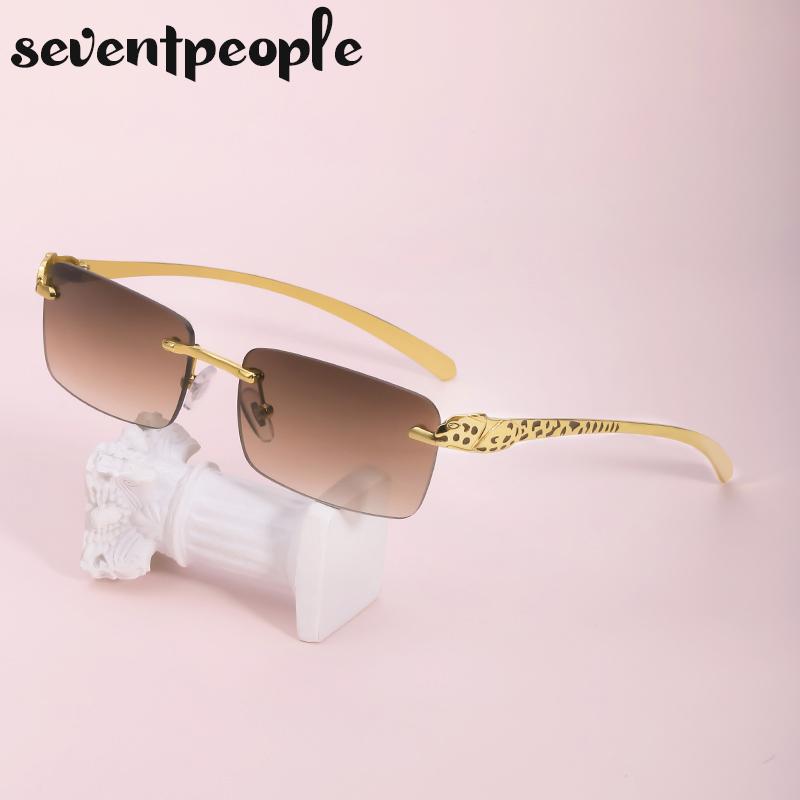 

Sunglasses Rimless Rectangle Women 2022 Channel Frameless Square Sun Glasses For Men Unique Leopard Temples Eyewear