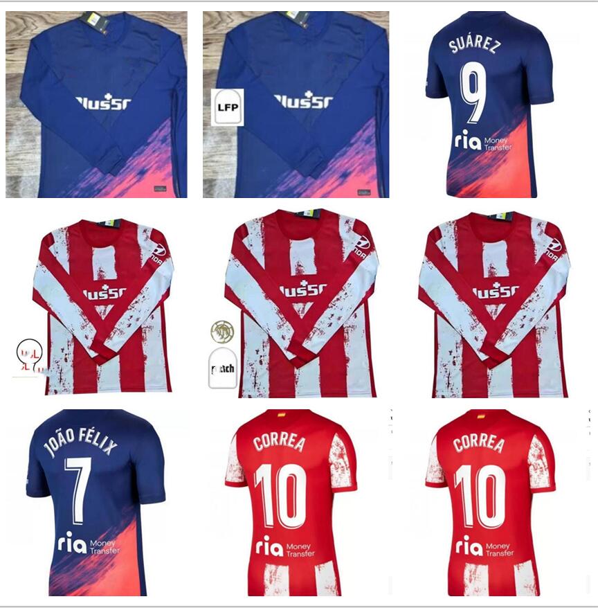 

Long sleeve 21 22 Atletico Madrid Soccer Jerseys SUAREZ GRIEZMANN JOÃO FÉLIX 2021 2022 M. Llorente CORREA KOKE Camisetas de fútbol LEMAR CARRASCO Football Shirt