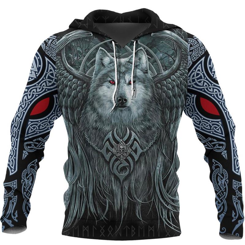 

Men' Hoodies & Sweatshirts Fashionable Viking Style Zipper Hoodie Wolf And Tattoo 3D Printed Unisex Autumn Casual Street Sweatshirt