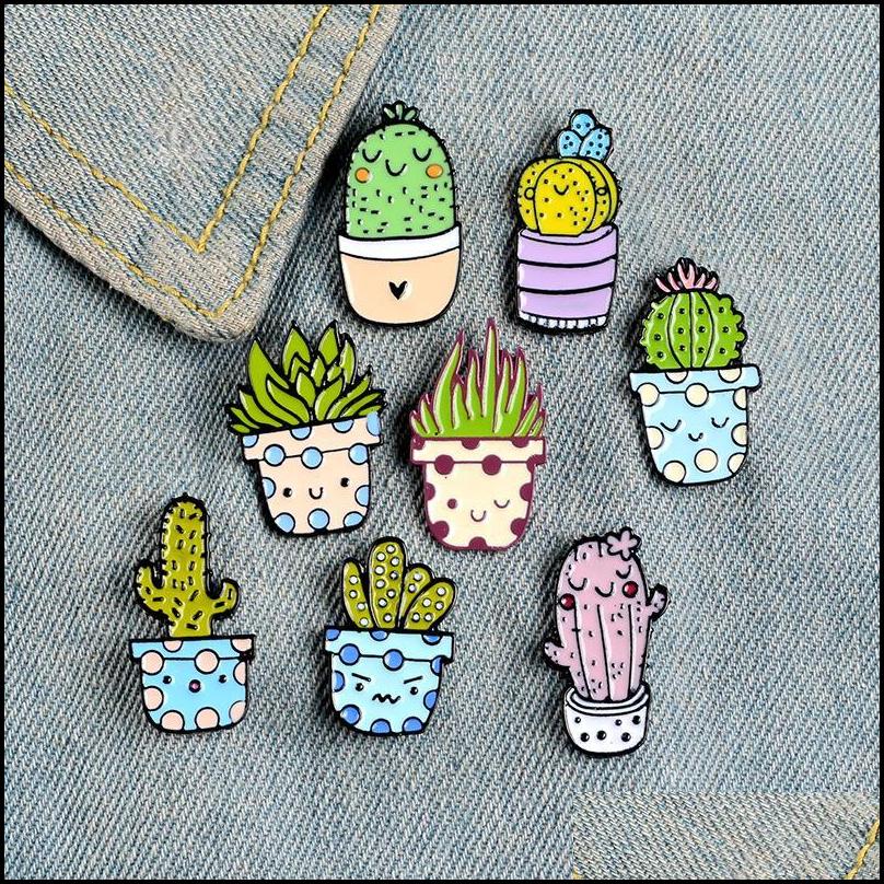 

Pins, Brooches Jewelry Cartoon Cactus Brooch Cute Mini Plant Pot Enamel Women Denim Jackets Lapel Pins Hat Badges Kid Badge Drop Delivery 20