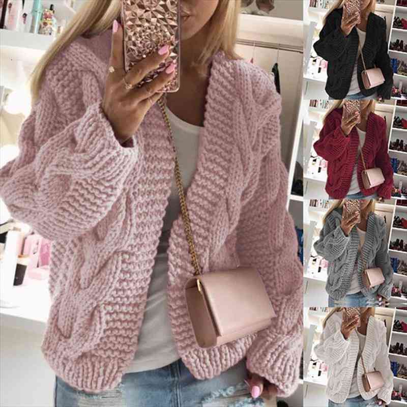 

Woman Sweaters Fashion Caldigan Sweater Female Autumn Winters Bold Line Twist Knitted Cardigan Sweater Mmy220353, White;black