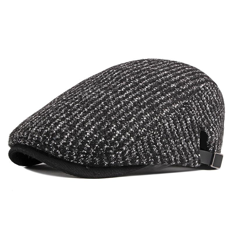 

Berets Beret Hat Men Autumn Winter Striped Knitting Sboy Cap Middle-aged Artist Painter Flat Peaked Herringbone Duckbill Dad, White