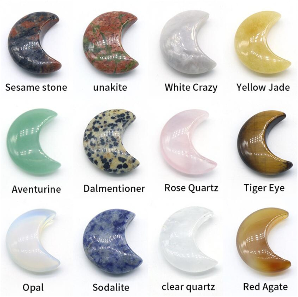 

Garden Decorations Moon Shape Natuarl Crystal Tumbled Stones for Chakra Balancing, Healing, Meditation, Jewelry Making, Decoration