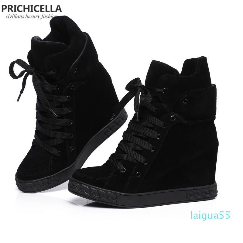 

Boots Quality Women Genuine Leather Lace Up Wedged Ankle Booties Causal Shoes, As pic