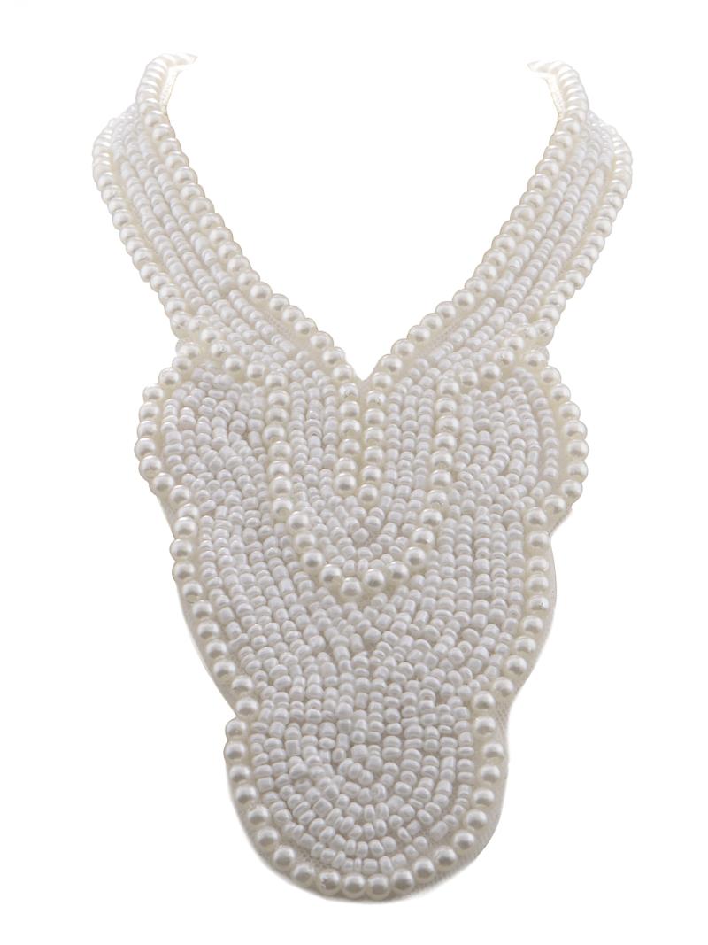 

Chokers Faux Pearls Embroidered Tie Up Ribbon Bib Collar Statement Necklace