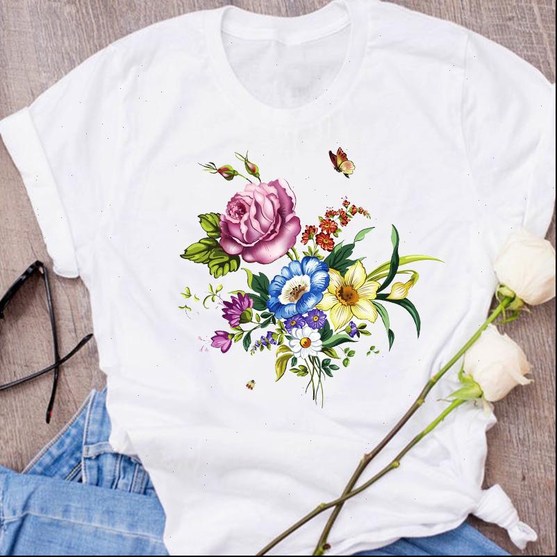 

women graphic kawaii floral flower plant printing casual clothes lady tees print clothing female t shirt womens t shirt, White