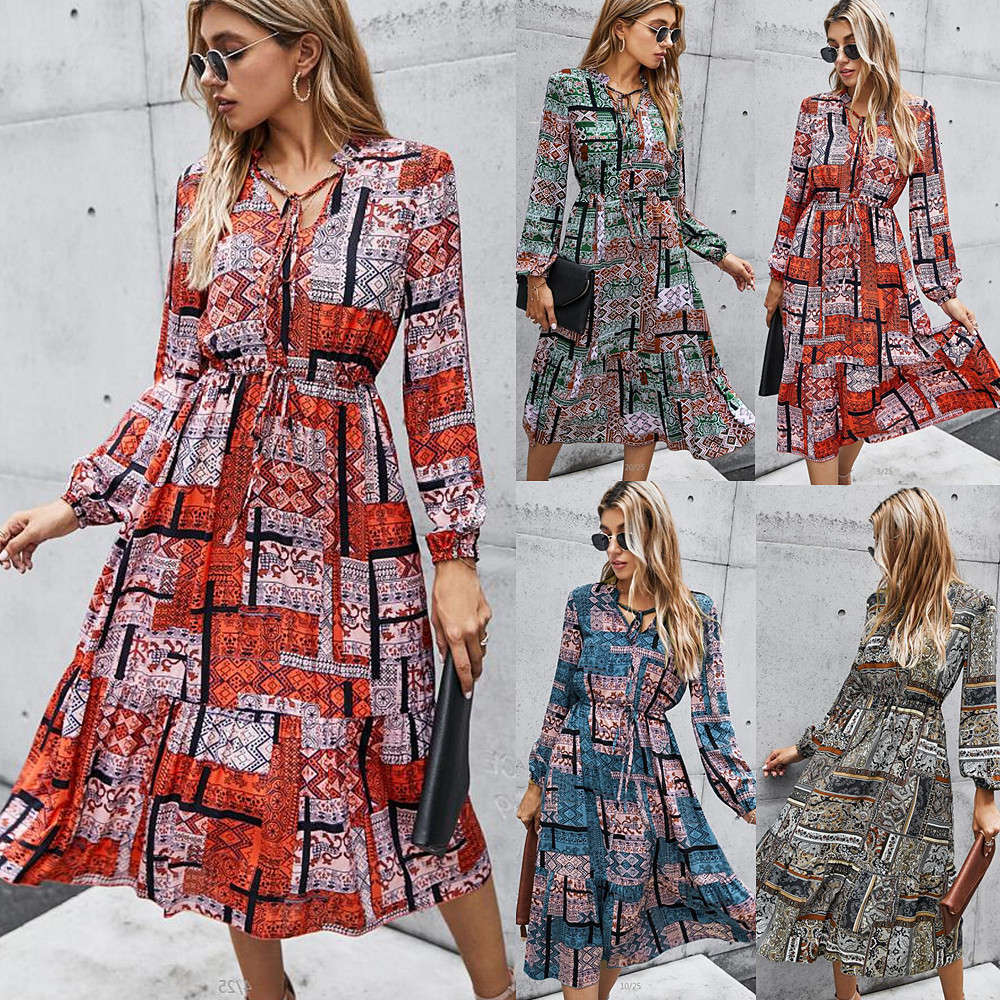 

Design Women' wear fall 2021 classic contrast print dress, Red
