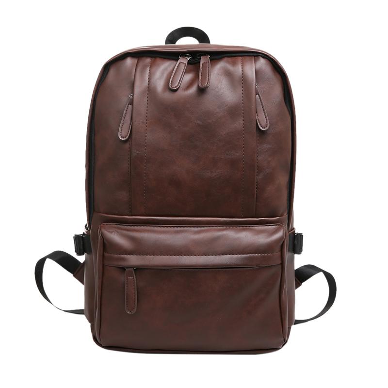 

Backpack 2021 Fashion Men And Women Shoulder Bag PU Soft Leather College Style School Men's Travel Computer, Black