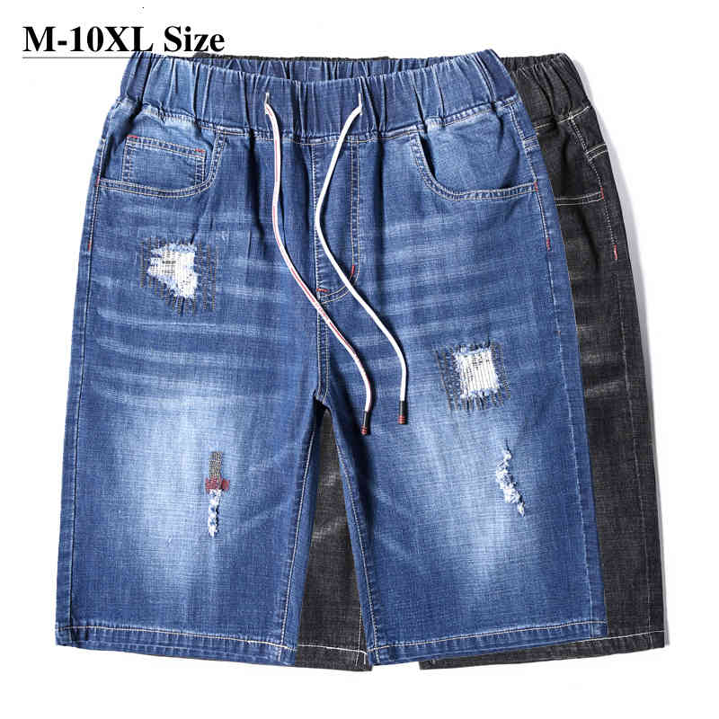 

fashion shorts plus size 7xl 8xl 9xl 10xl men's denim 2021 summer classic ripped hole loose casual jeans brand male clothes, White;black