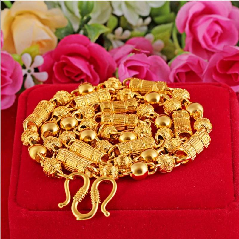 

Chains LM Not Fade Men Beads Chain 24k Real Yellow Solid Gold Plated Men's Bamboo Joint Necklace Boy Birthday Male Jewelry