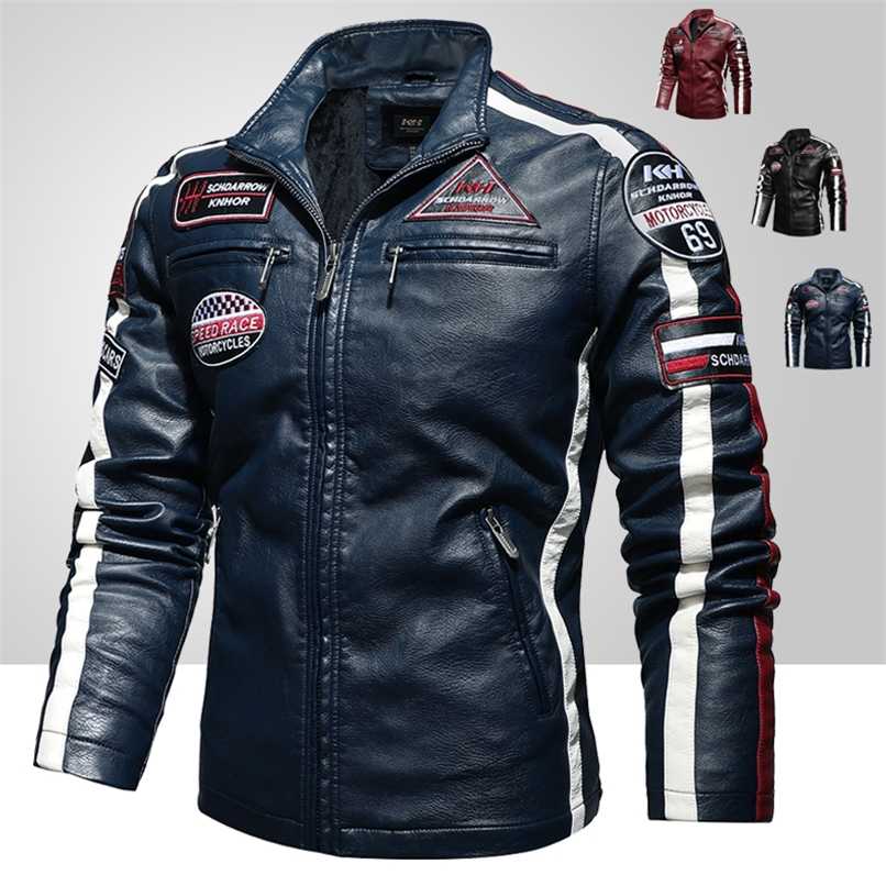 

Mens Vintage Motorcycle Jacket Men Fashion Biker Leather Jacket Male Embroidery Bomber Coat Winter Fleece Pu Overcoat 211111, Kh168 red