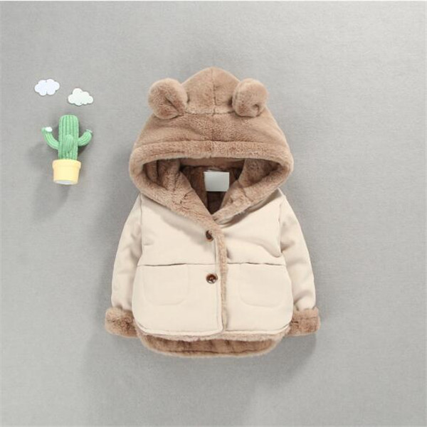 

hot winter boys puls velvet coybow coat 2021 new casual hooded jacket girls warm cotton Overcoat 0-4years childen's clothing, Pink
