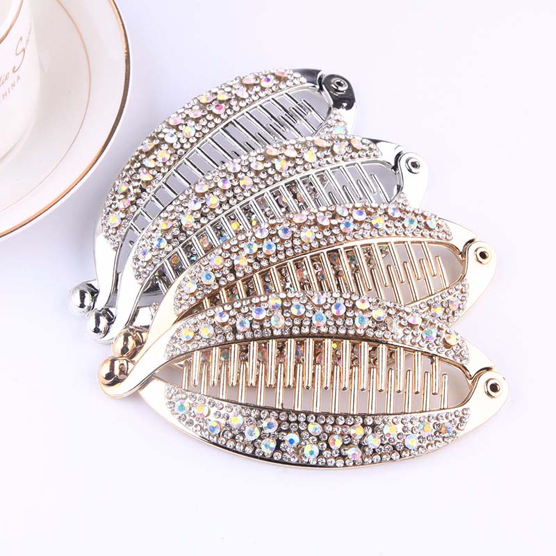 

Full Rhinestone Banana Hair Clips Women Girls Shinny Elegant Ponytail Barrettes Hairpins 2021 Fashion Ladies Hair Accessories