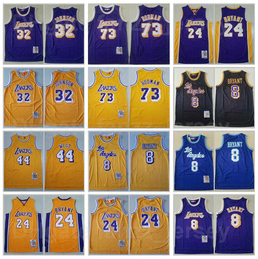 

Mitchell and Ness Johnson Jersey 32 Basketball Vintage Jerry West 44 Dennis Rodman 73 Retro Color Yellow Purple Black White Beige Blue Red Stitched Big Team Logo, 32 purple