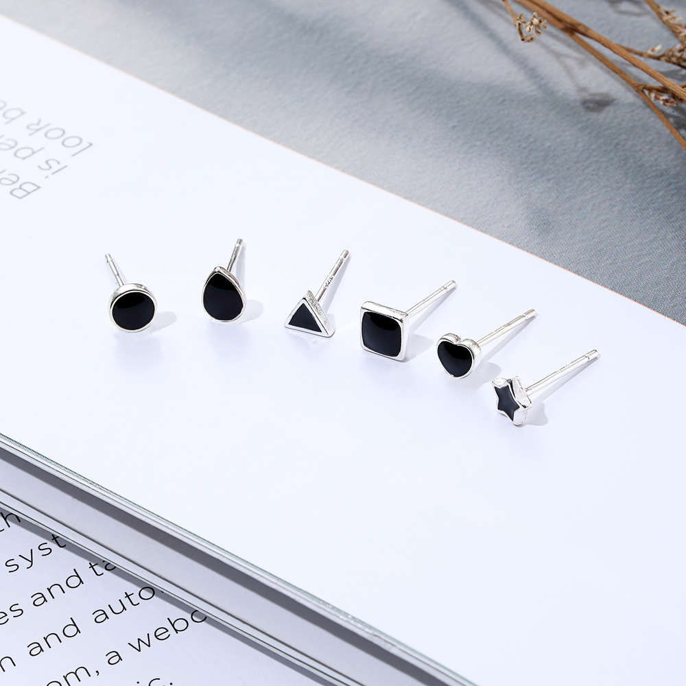 

S999 Sterling Silver Earrings simple and small star Love Triangle women's creative