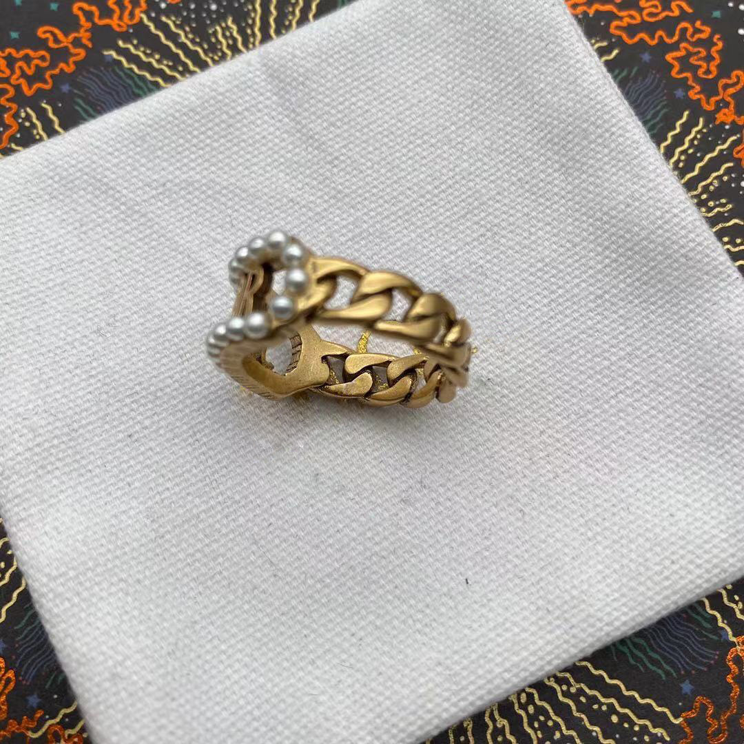 

Fashion Simple D Letter designer girl rings pearl ring women Party wedding lovers gift engagement jewelry fast delivery