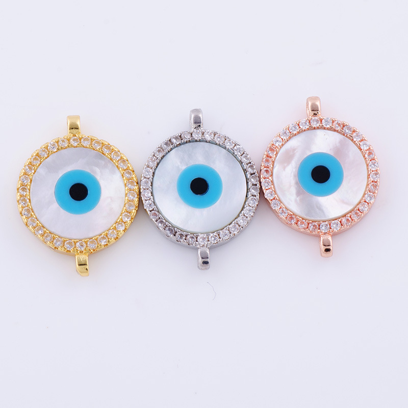 

CZ Micro Pave Round Evil Eye Double Hook Charm for DIY Bracelet Jewelry Marking