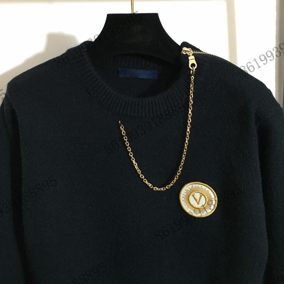 

high-end Women' Sweaters brand designer female knitted christmas sweater jacket winter pullover for women Embroidered letters shoulderchains zipper long sleeve, 07