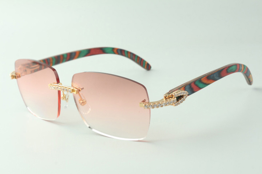 

Designer medium diamond sunglasses 3524025 with peacock wood arms glasses, Direct sales, size: 18-135mm