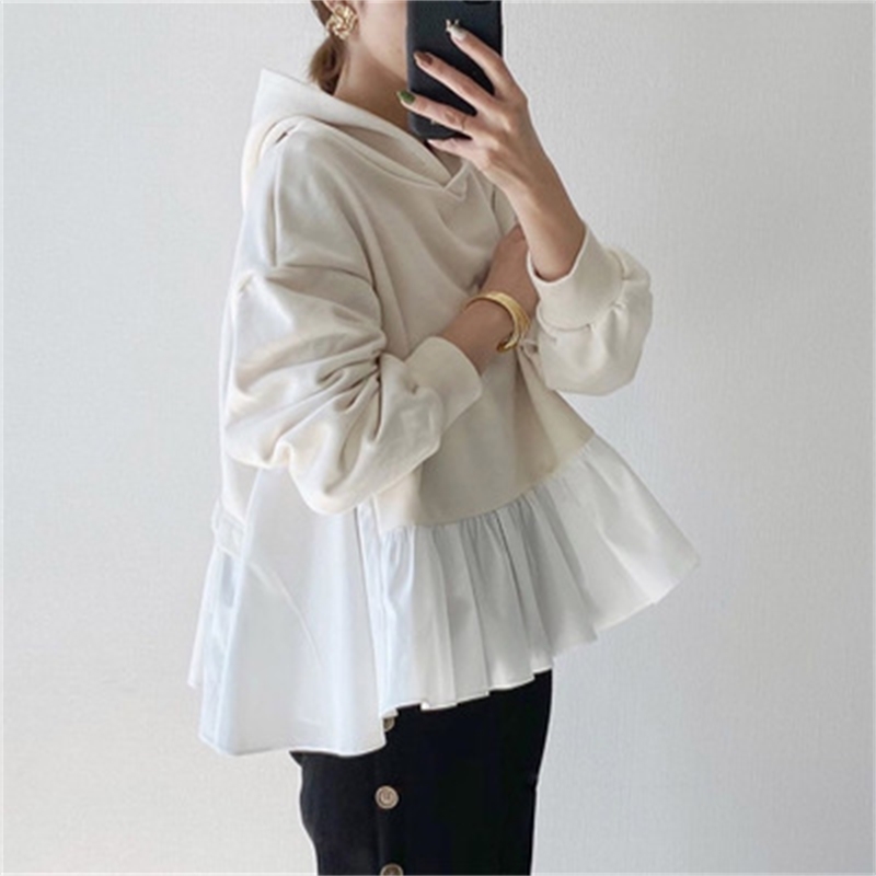 

Plush hooded stitched sweater 2021 new women's dress Korean long sleeve loose and versatile top fashion, Black