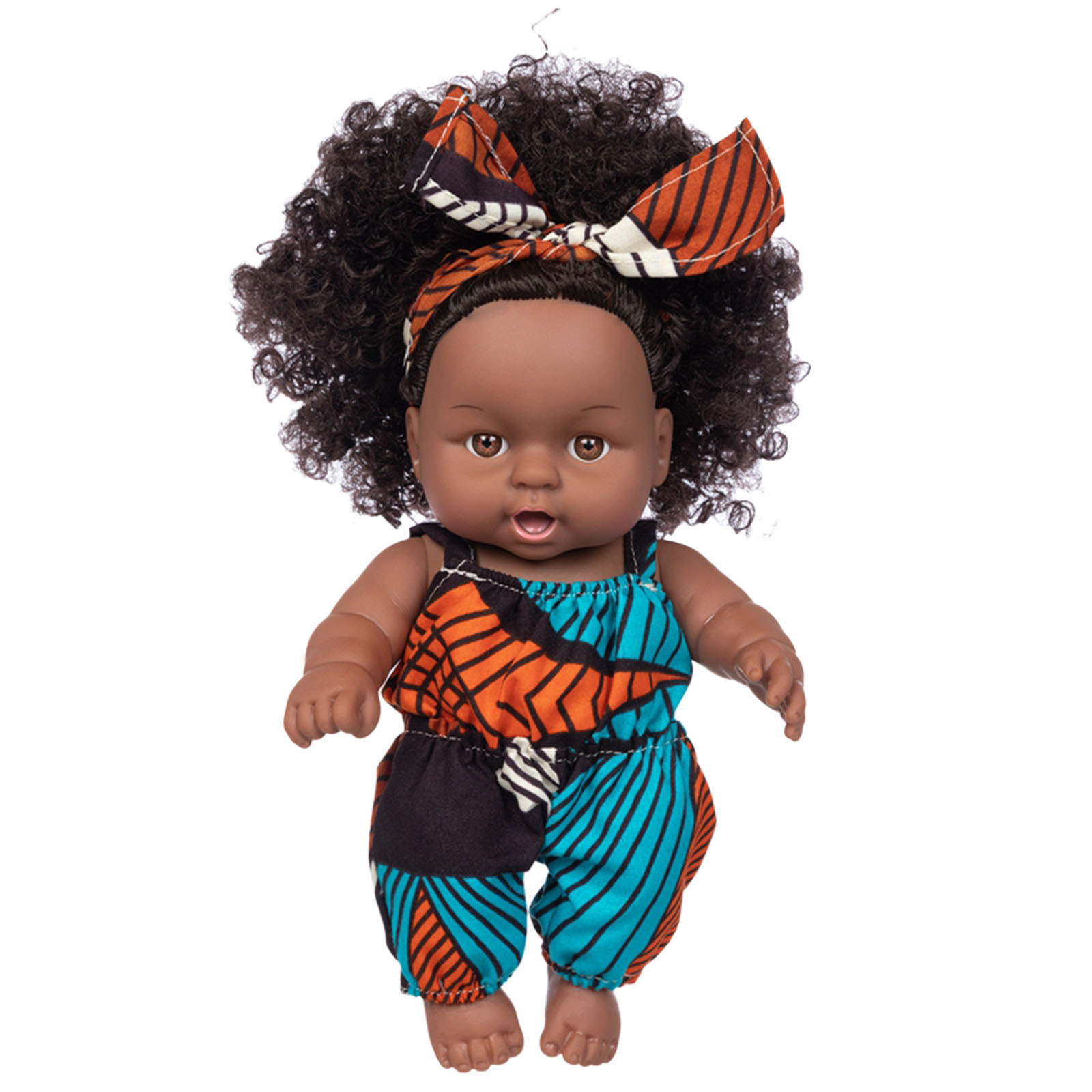 

Black African Black Dolls Lifelike Explosion Head Wear A Headscarf Baby Cute Curly Black 8-inch Reborn Clothes Vinyl Baby Toy L0308