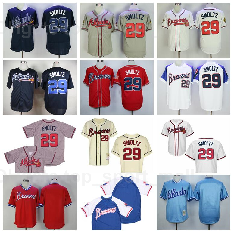 

Men Retror 1974 1980 1995 1999 Vintage Baseball 29 John Smoltz Jersey Retire Flexbase Cool Base Team Stitched Navy Blue Red White Beige, Black