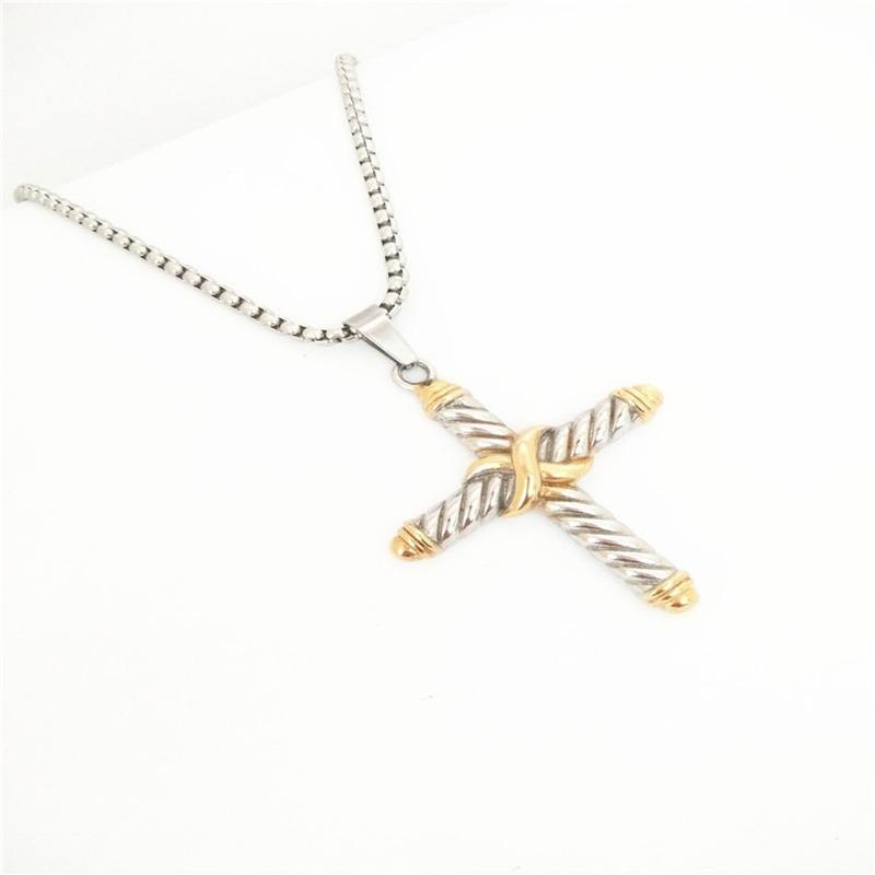 

Pendant Necklaces Titanium Steel Double Color Cross Twist Necklace With Charm Chain Christian Jesus Jewelry Gift For Men Women