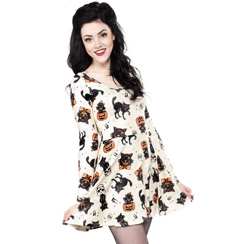 

2021 New Halloween Long Sleeve Es Fashion Casual o Neck Elegant Printing Party Mini Women 8q3s, 02