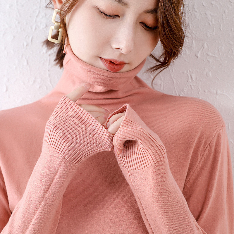 

2021 New Autumn Women Heap Collar Turtleneck Bottoming Shirt Korean Stylish Long Sleeve Knit Sweater Womens Office Lady Tops Cte0, White