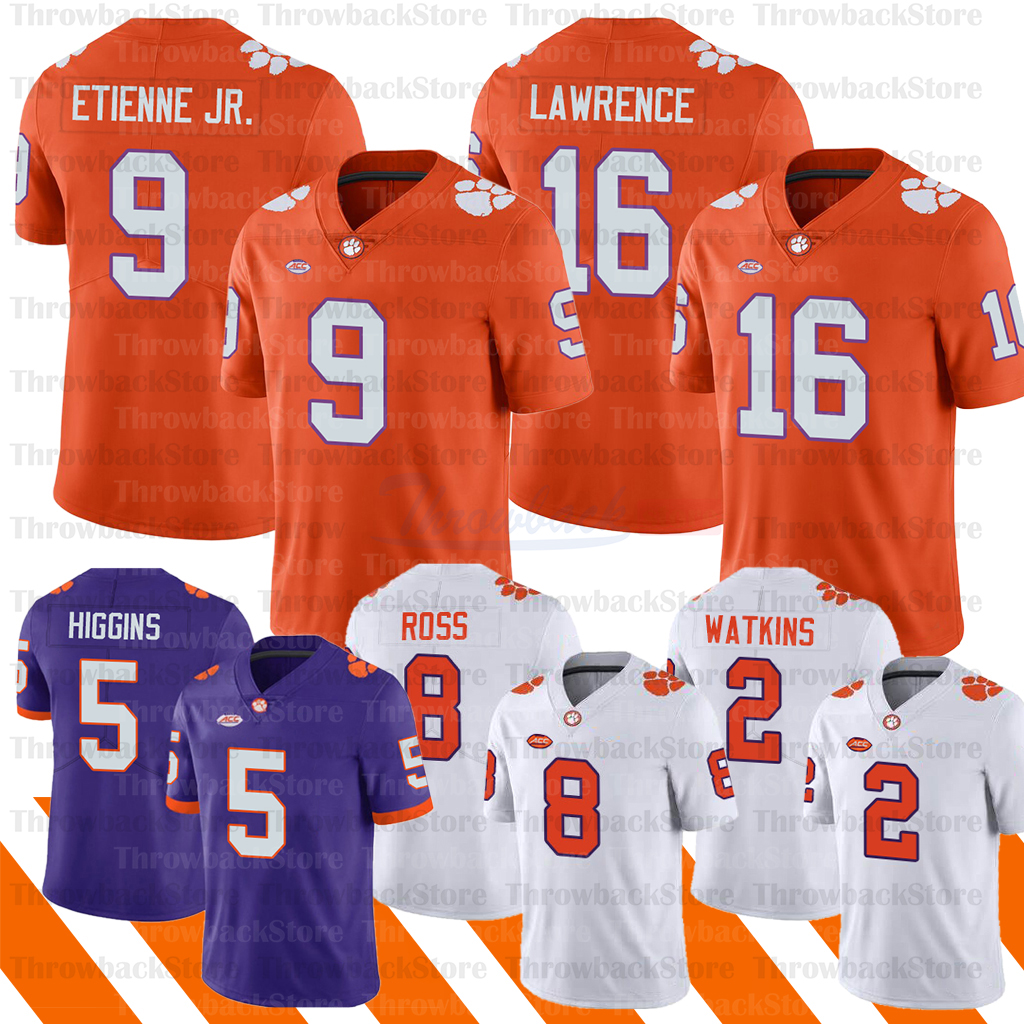 

NCAA Clemson Tigers Jersey Trevor Lawrence Tee Higgins Justyn Ross Sammy Watkins Fiesta Bowl Diamond Patch Etienne JR. Football Jerseys, As photo