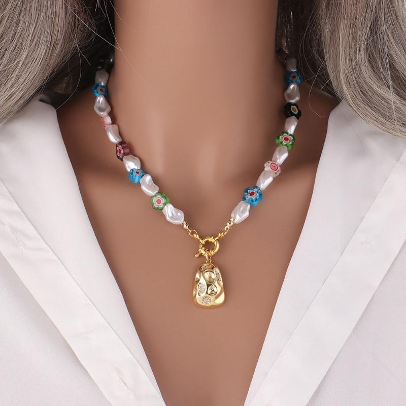 

Chokers Arrival Jewelry Accessories Bohemia Imitation Pearls Colorful Resin Flower Pendants Statement Choker Necklace For Women, Golden;silver